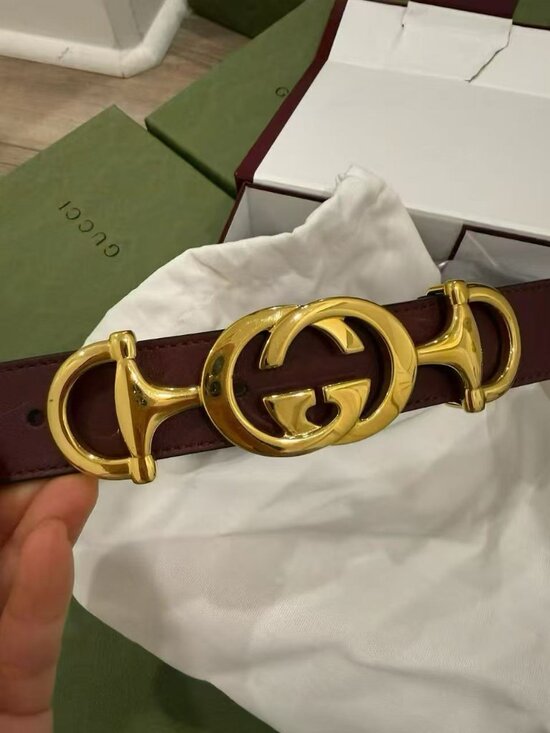 NWT Authentic Gucci Burgundy Double GG Horsebit Calfskin Belt main image 4